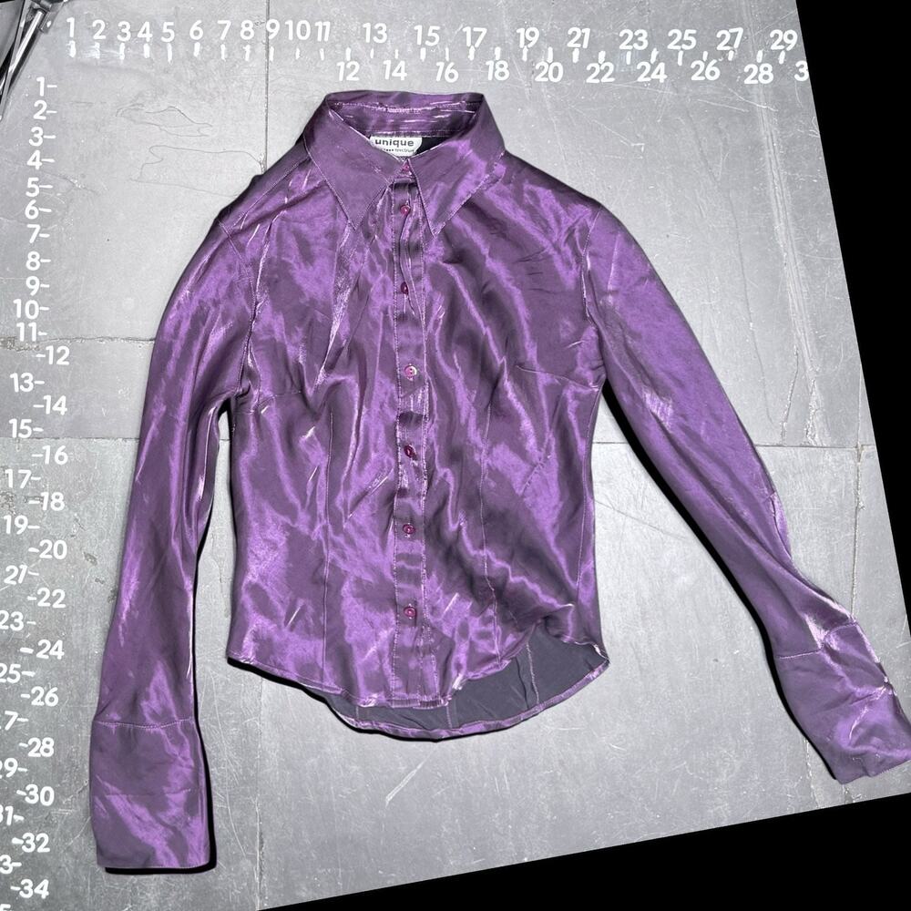 Vintage Unique Spectrum Metallic Purple Iridescent Button Down Shirt Blouse - Picture 2 of 4
